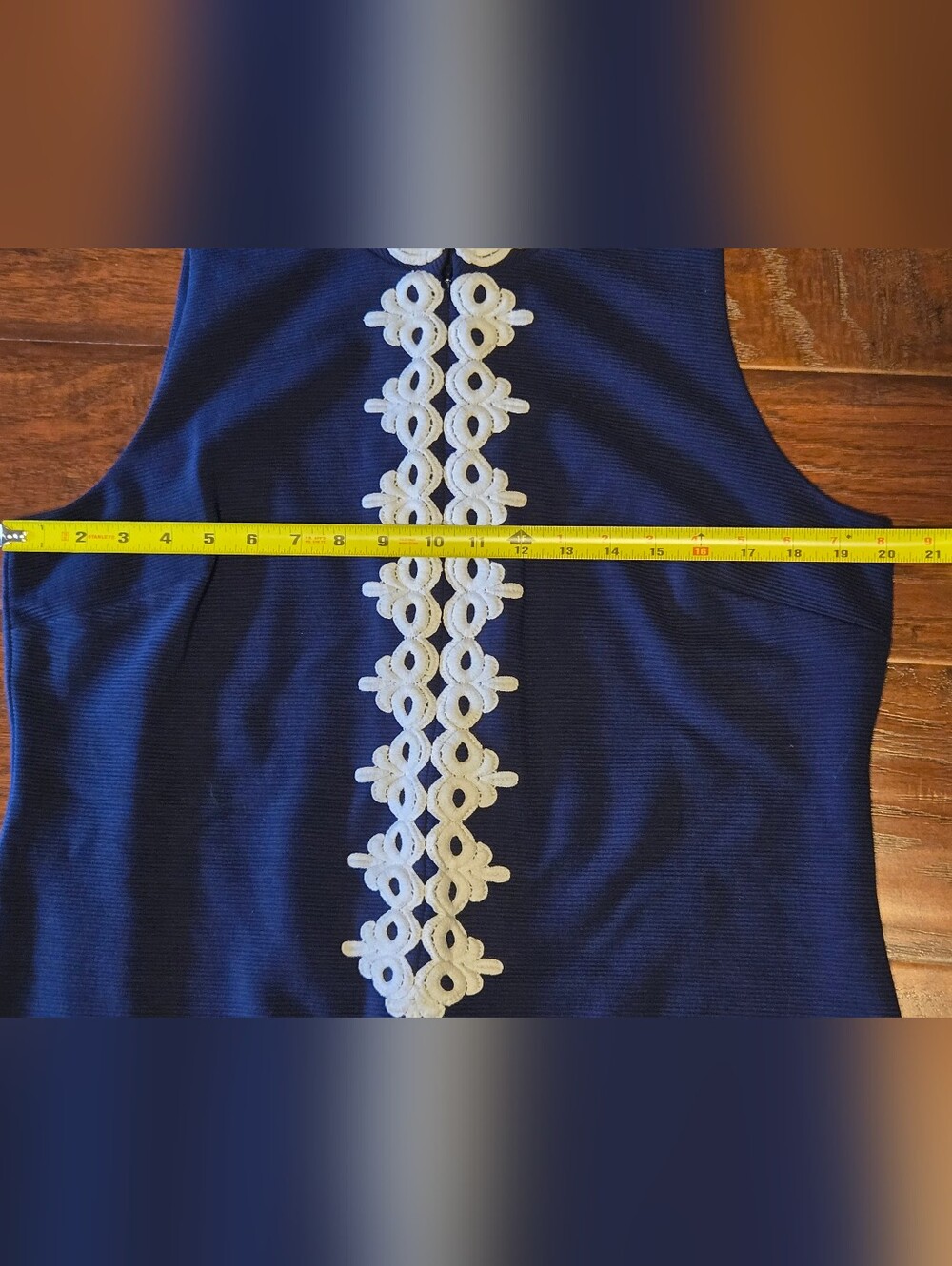 Lilly Pulitzer Navy Blue Shift Dress Front Lace Detailing And Zipper XL - Picture 5 of 6